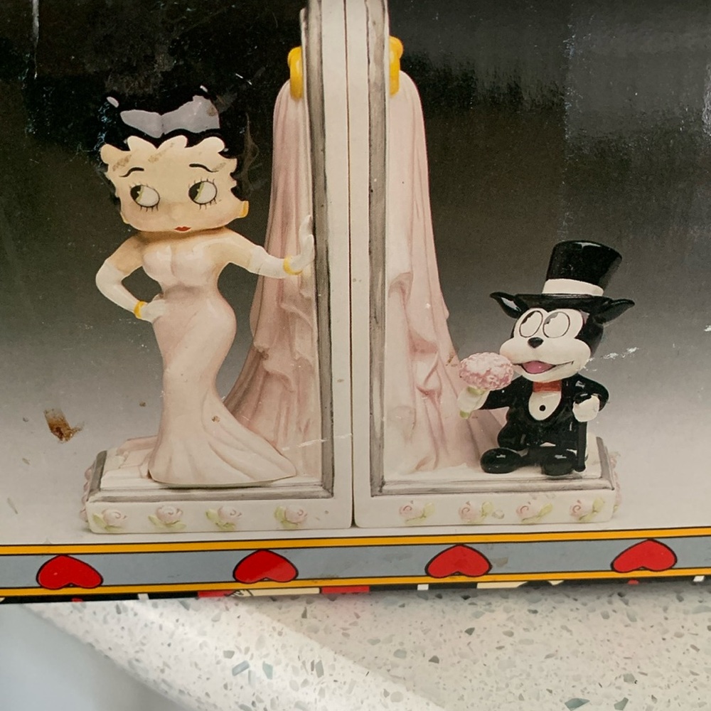 1995 Vintage Betty Boop And Bimbo The Cat Cartoon Character Bookends NEW MINT